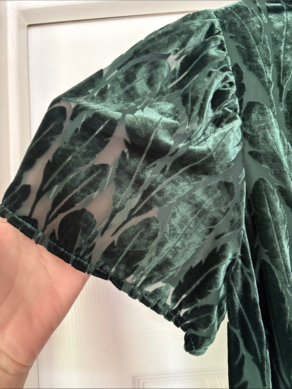 Anthropologie Dark Green Velvet Feather Maxi Dress, NWT - Picture 5 of 8